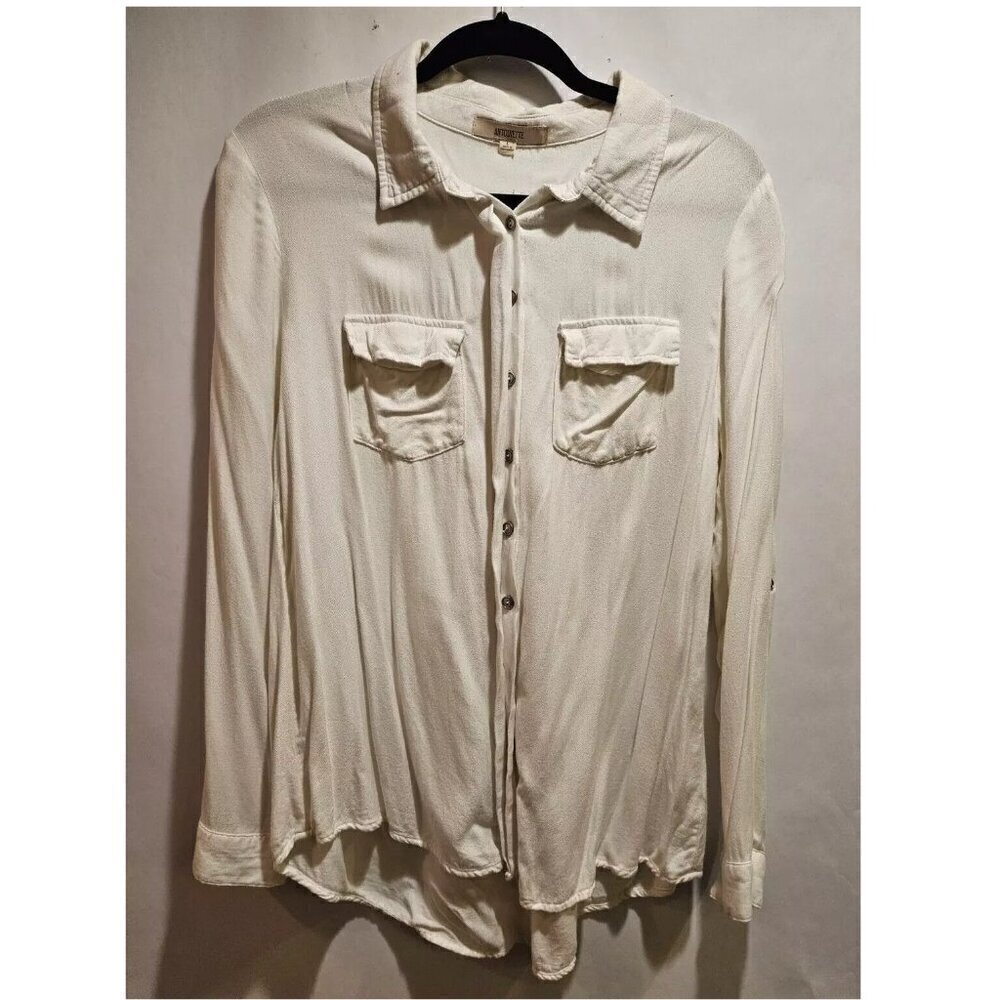 Antoinette Shirt Blouse Long Sleeves Chest Pockets Size Women's Large Cream